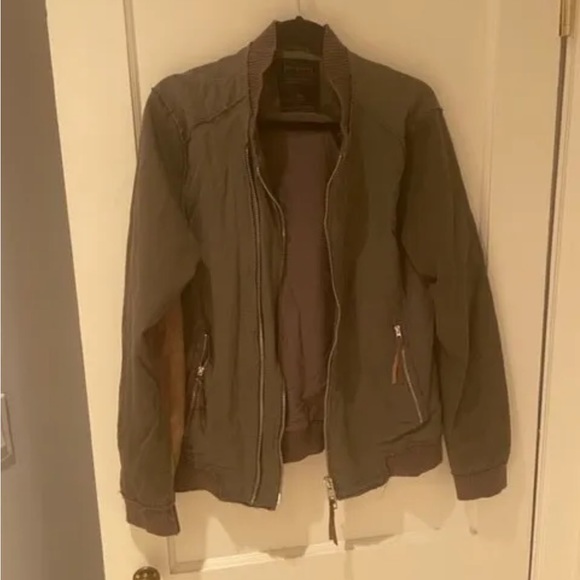 All saints miss green bomber jacket with tan leather size small